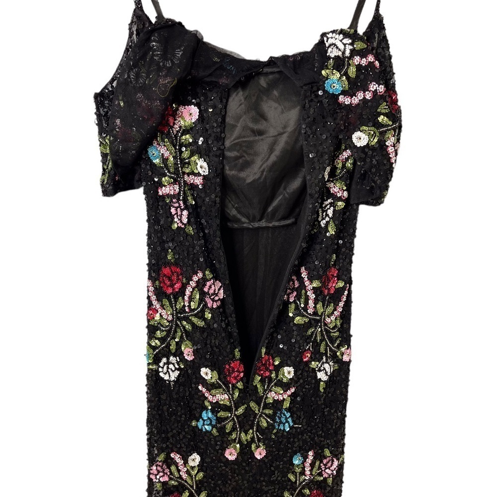 Mac Duggal Cold Shoulder Sequin Floral Gown Dress Black Size 2 Formal Black Tie - Picture 10 of 13